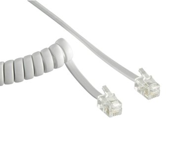 DINIC telephone handset spiral cable, RJ10 4P4C modular plug to plug, white, length 2.00m, box